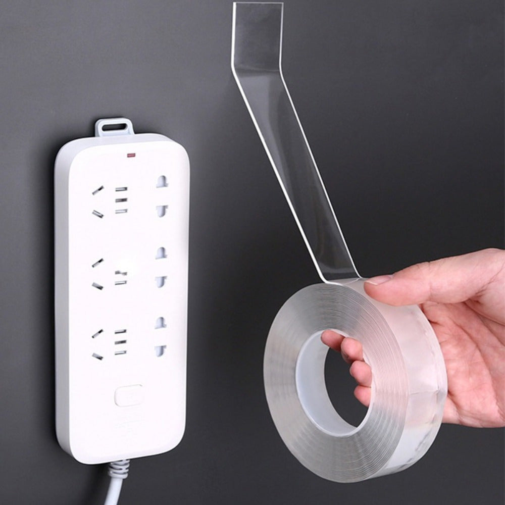 Cinta Adhesiva Doble Cara Extrafuerte de 2cm x 2m, Adhesivo Transparente, No deja Rastros en Pared ni Superficies, Se puede Cortar, Fijación Extrafuerte y Firme, Lavable y Reutilizable, Ideal para Manualidades, Hogar, Oficina, Coche, Armario o Baño