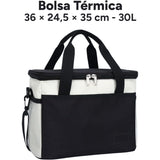 Bolsa Térmica Comida de 30L de Capacidad, Bolsa Aislamiento Isotérmico Hermética, Resistente y Espaciosa, ideal para Picnic, Playa, Camping y Excursión, Blanco y Negro