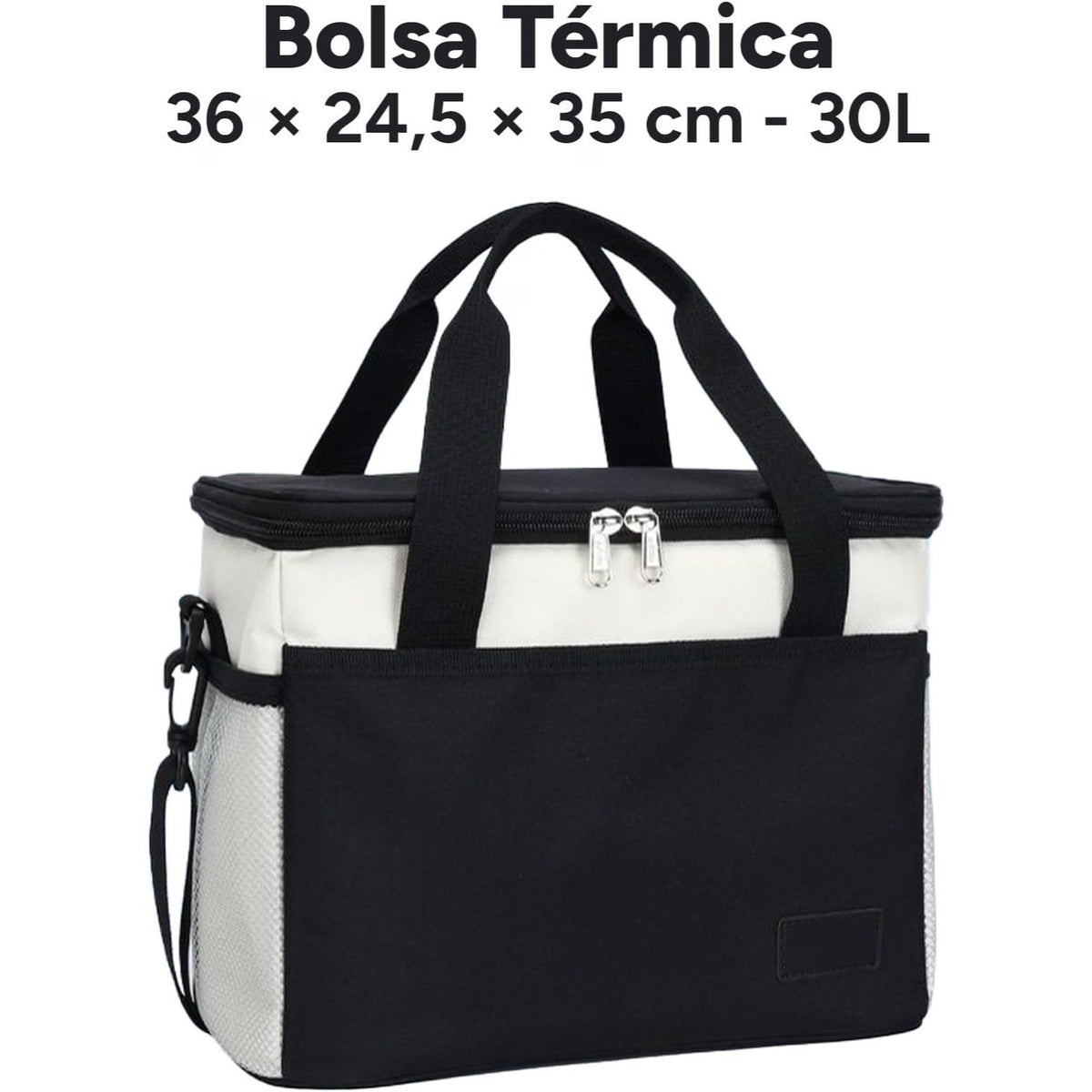 Bolsa Térmica Comida de 30L de Capacidad, Bolsa Aislamiento Isotérmico Hermética, Resistente y Espaciosa, ideal para Picnic, Playa, Camping y Excursión, Blanco y Negro