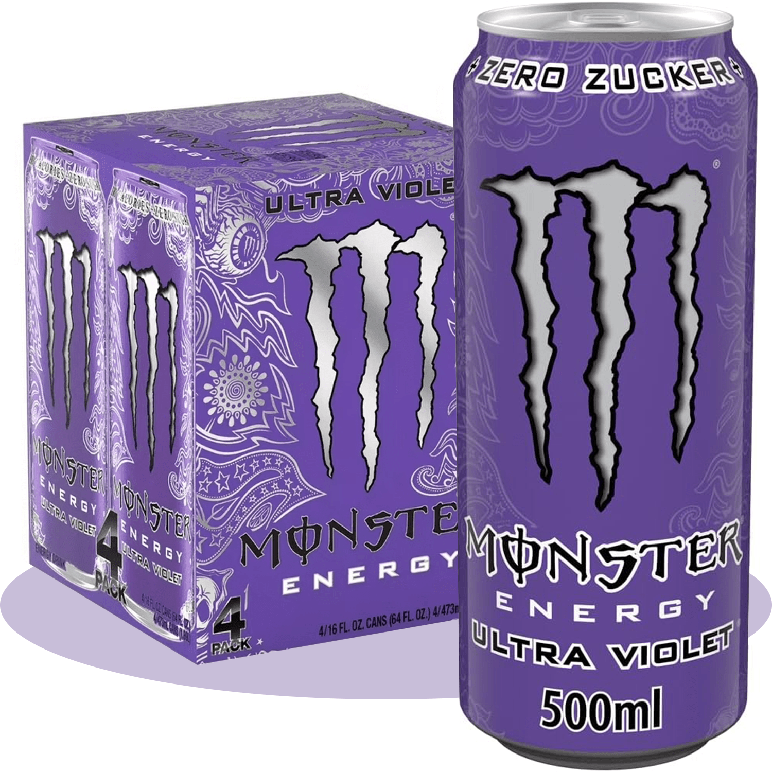 MONSTER ENERGY Ultra Violet Bebida Energética Sabor Uva, Sin Azúcar, 4 Latas de 500ml