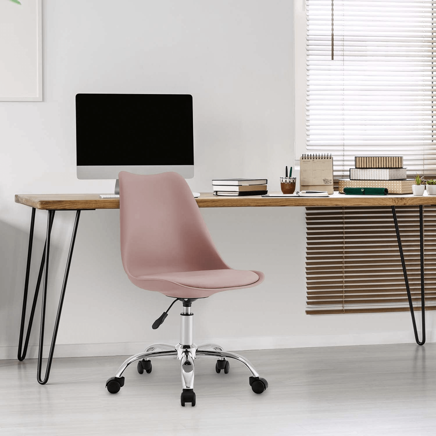 Silla Escritorio Ergonómica con Ruedas, Silla Oficina Giratoria con Altura Ajustable, Acolchada, Estilo Nórdico, Ideal para Estudio y Oficina
