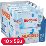 Huggies Pure Toallitas Bebé, Toallitas Húmedas, 99% Agua Pura, Textura Única, Algodonosa y Suave con la Piel, Limpieza Delicada de la Piel