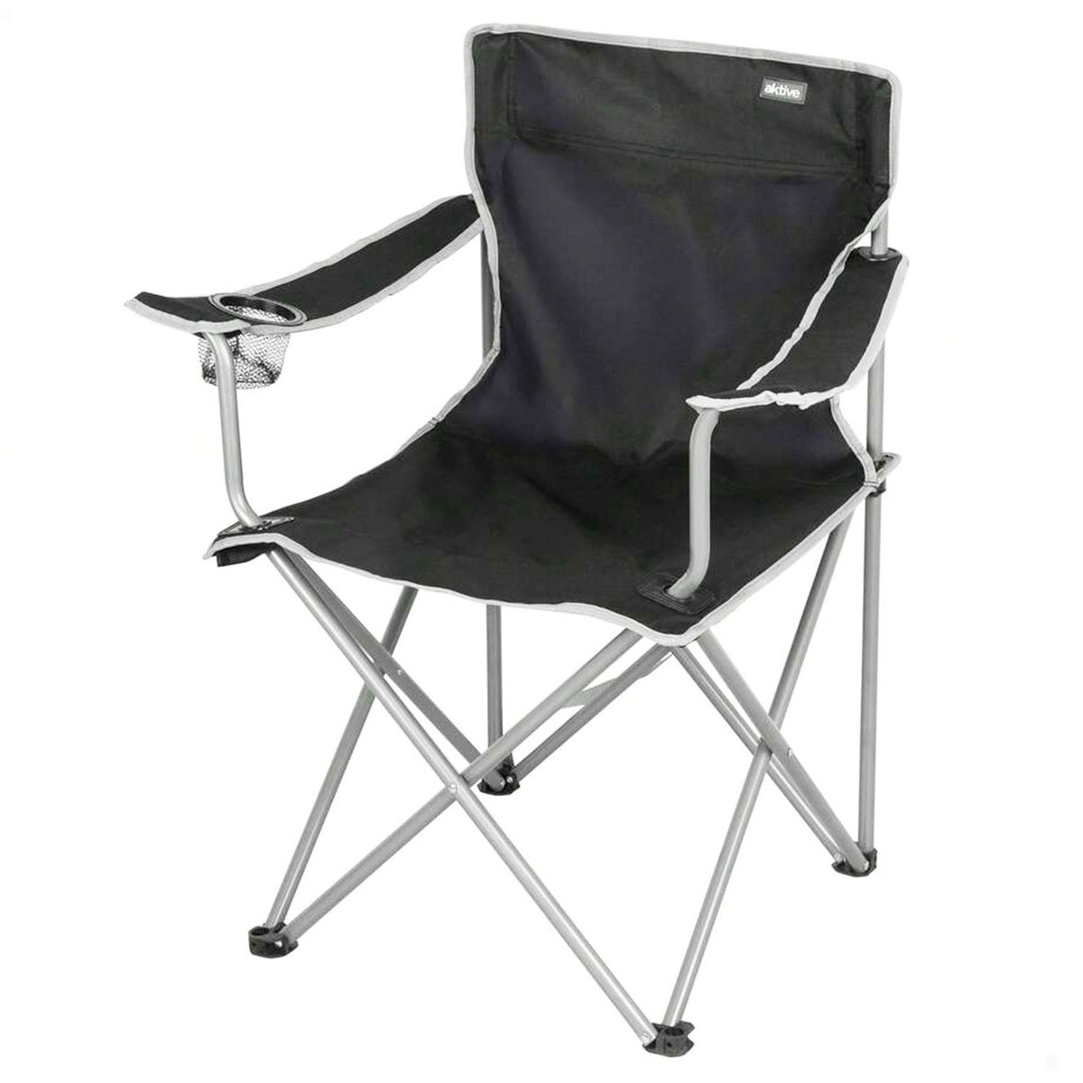 AKTIVE Silla Plegable de Camping Portátil para Playa, Camping y Jardín con Portavasos Integrado y Estructura de Acero, Capacidad de hasta 100 kg, 45 x 45 x 80 cm, Negro