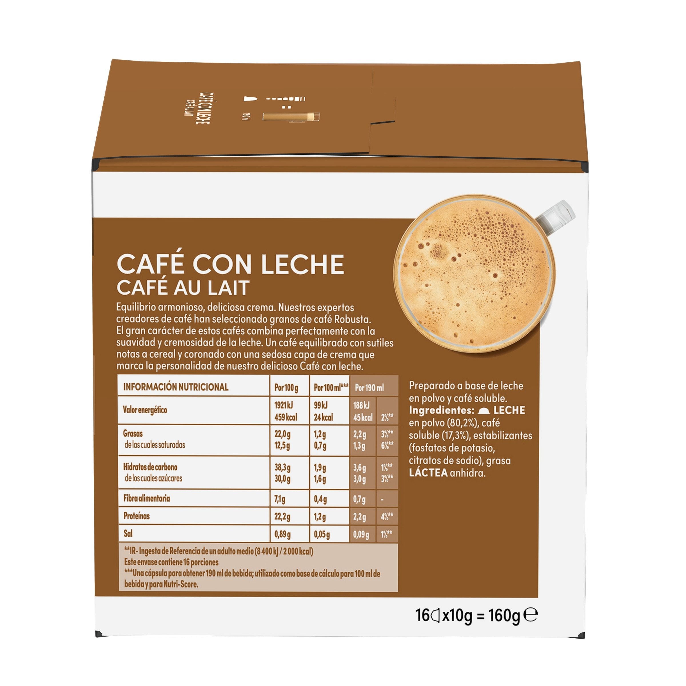 Nescafé Dolce Gusto, Café con Leche, Intensidad 7, 16/48/96 Cápsulas