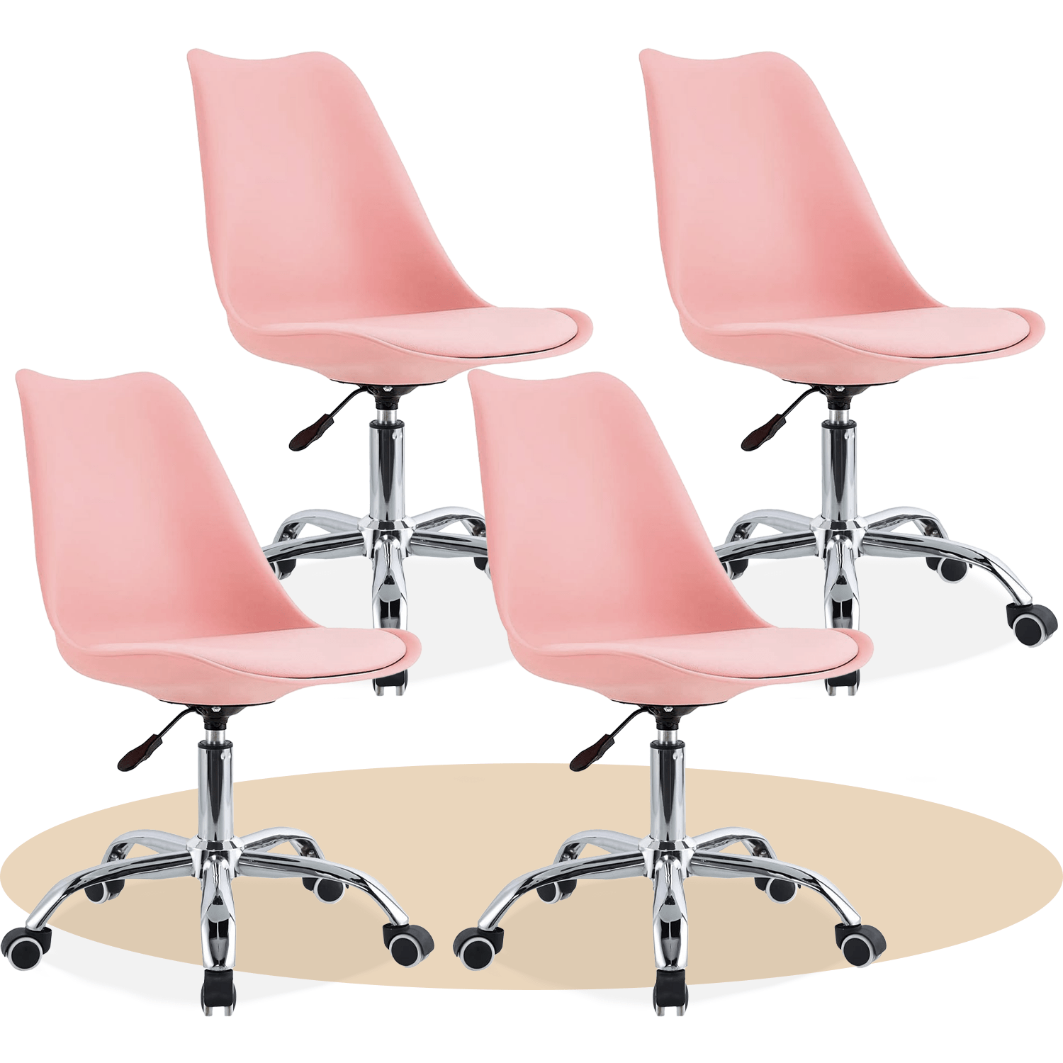 Silla Escritorio Ergonómica con Ruedas, Silla Oficina Giratoria con Altura Ajustable, Acolchada, Estilo Nórdico, Ideal para Estudio y Oficina
