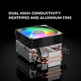 Mars Gaming MCPU-X2, Disipador CPU 150W TDP, 2x Heatpipes, Ventilador PWM FDB, Iluminación FRGB, Diseño Compacto SFF/Mini-ITX, Aletas de Aluminio, Cooler PC con Compatibilidad Intel y AMD, Negro