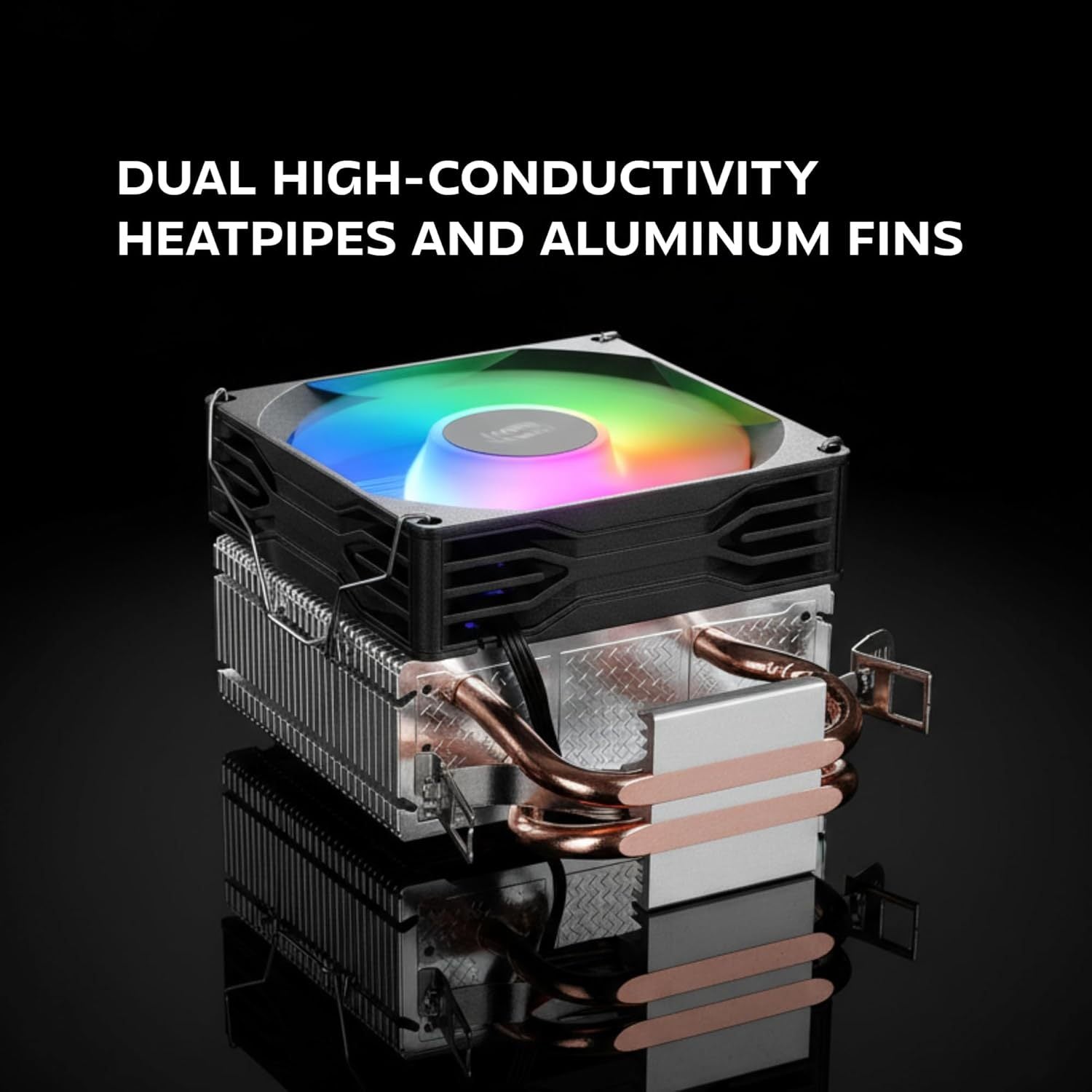Mars Gaming MCPU-X2, Disipador CPU 150W TDP, 2x Heatpipes, Ventilador PWM FDB, Iluminación FRGB, Diseño Compacto SFF/Mini-ITX, Aletas de Aluminio, Cooler PC con Compatibilidad Intel y AMD, Negro