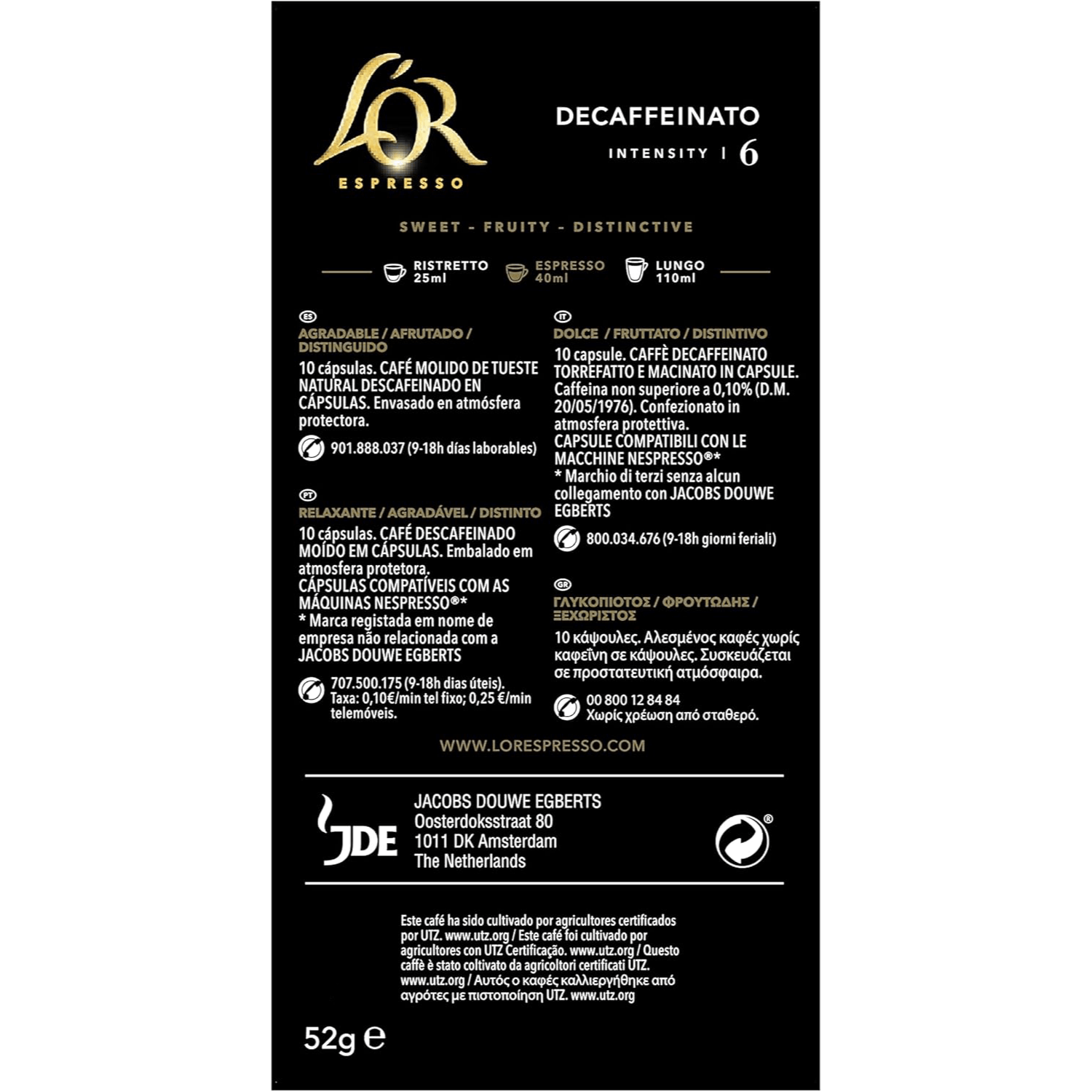 L'Or Espresso Café Cápsulas Descafeinado, Intensidad 6, 10/50 Cápsulas