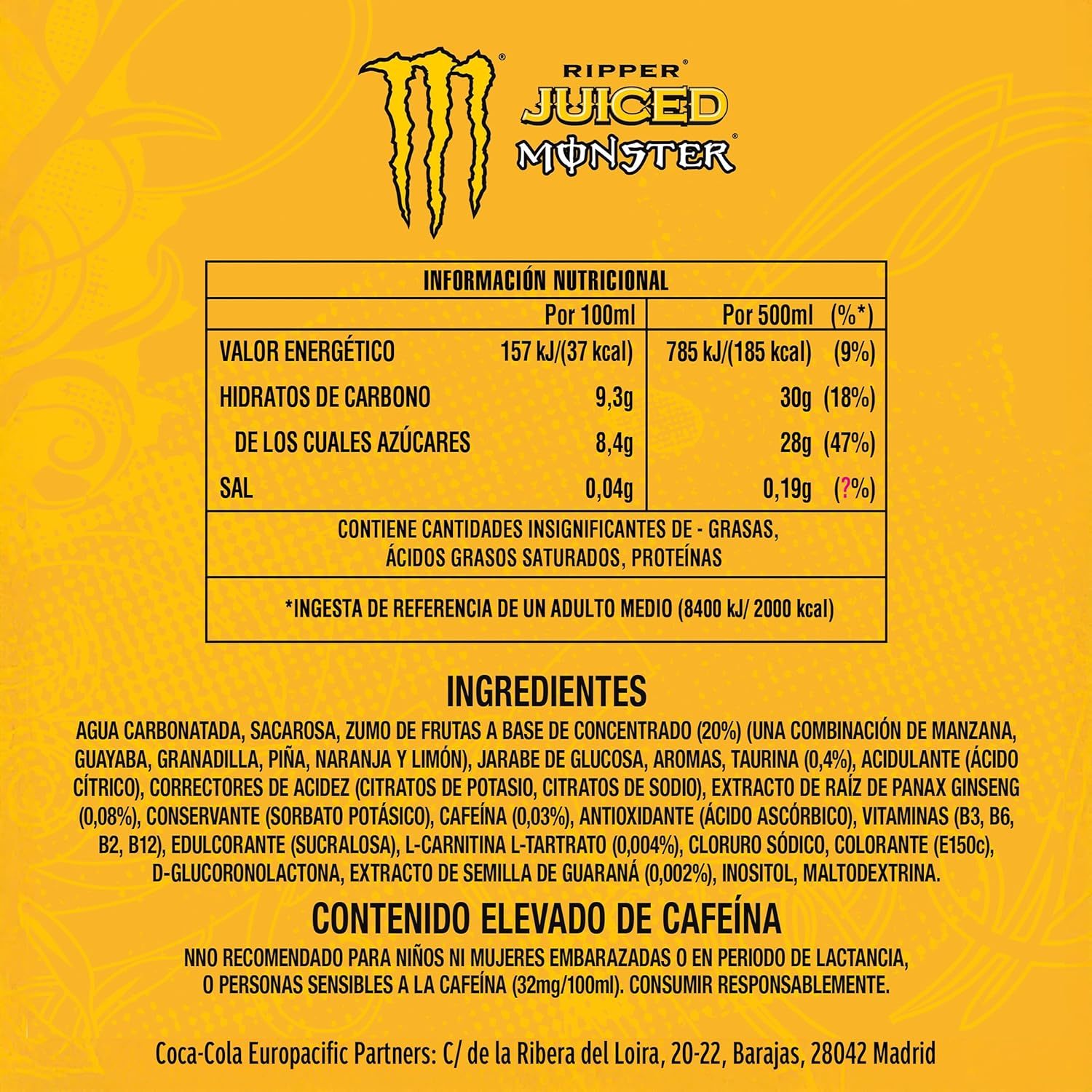 MONSTER ENERGY Bebida Energética, Refresco Energético, Pack 12/24 Latas de 500ml