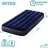 INTEX Colchón Hinchable Individual, Colchón Inflable Individual, Resiste hasta 136kg, Color Azul, Máxima Durabilidad, 191 x 76 x 25 cm