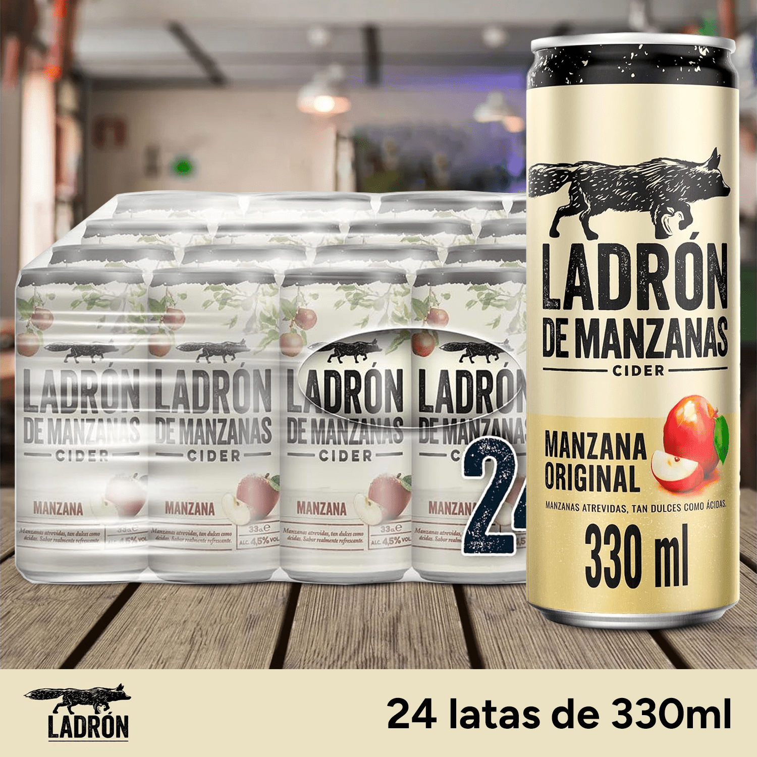 Ladrón de Manzanas Cider, Sidra 24 Latas de 330ml, Ladrón de Manzanas Sabor Original, 4,5% Volumen de Alcohol