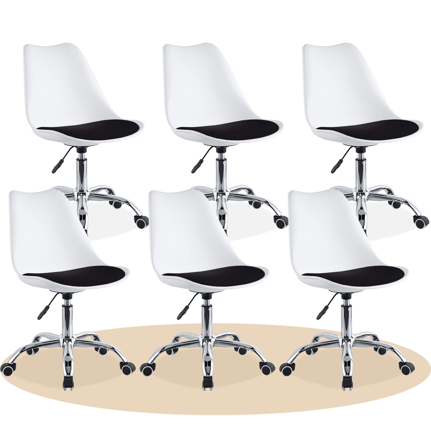 Silla Escritorio Ergonómica con Ruedas, Silla Oficina Giratoria con Altura Ajustable, Acolchada, Estilo Nórdico, Ideal para Estudio y Oficina