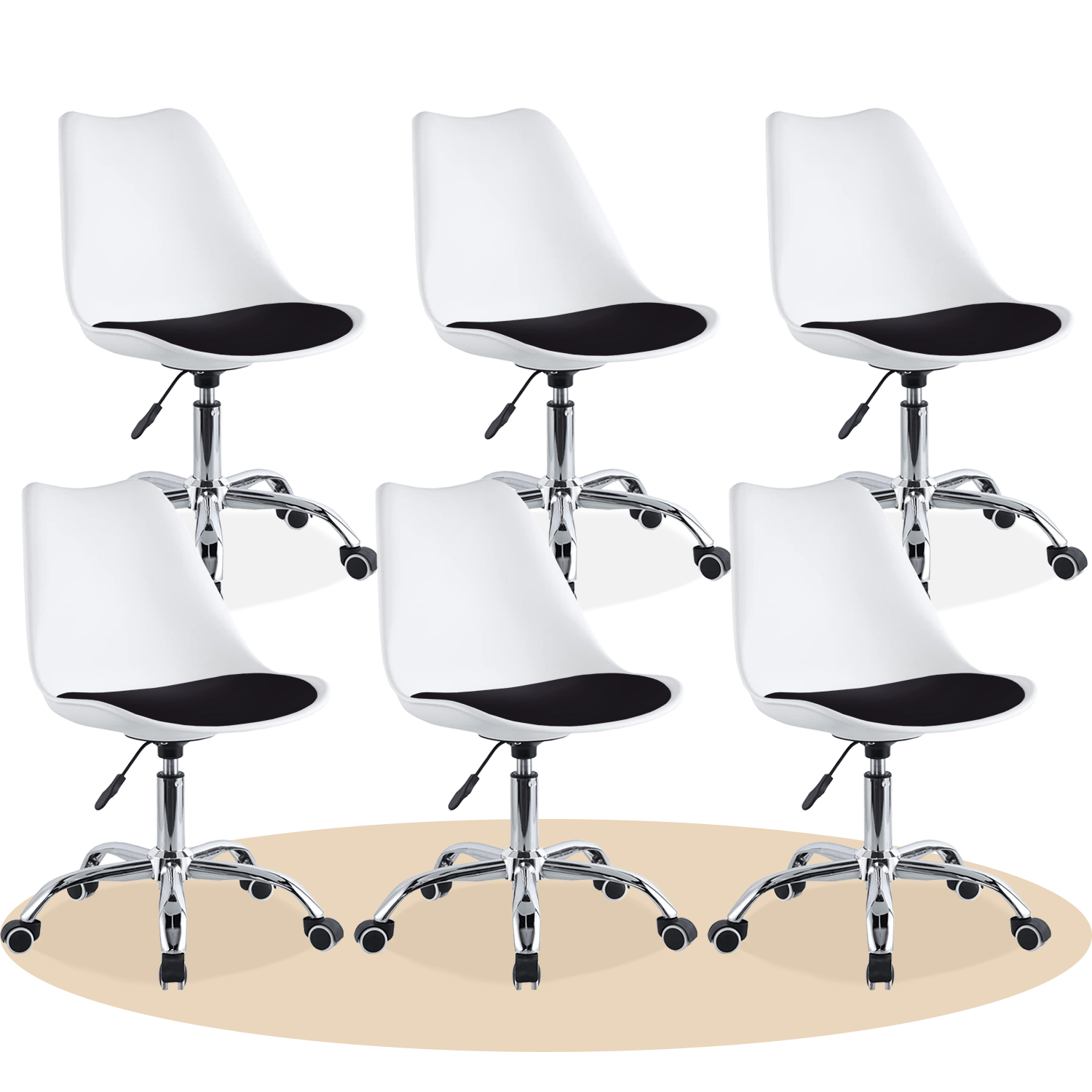 Silla Escritorio Ergonómica con Ruedas, Silla Oficina Giratoria con Altura Ajustable, Acolchada, Estilo Nórdico, Ideal para Estudio y Oficina