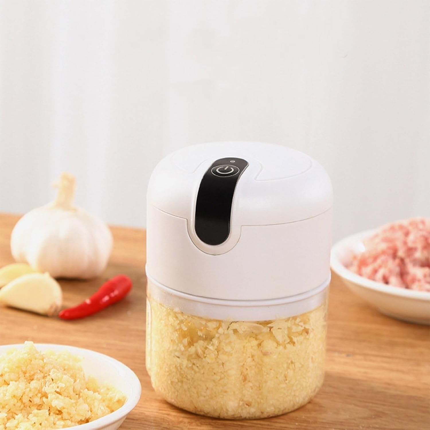 Picadora Electrica de Alimentos, 250ml de Capacidad, Batería 1300 mAh, 1700 RPM, Trocea, Mezcla, Machaca y Muele, Triple Cuchilla de Acero, Resistente, Fácil de Limpiar, Perfecto para Fruta, Verdura, Carne, Hierbas