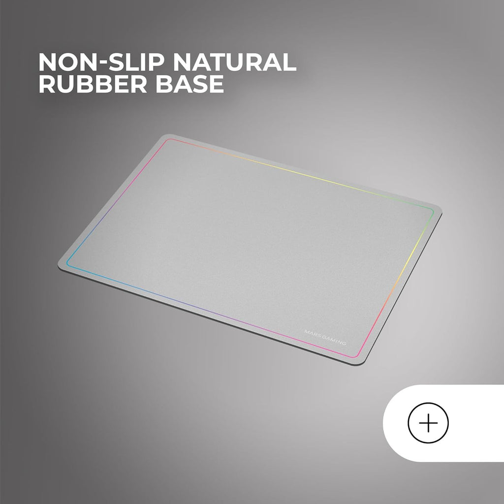 Mars Gaming MMP124, Alfombrilla Gaming 360x260mm, Diseño de Bordes Rainbow, Base Antideslizante de Caucho Natural, Superficie Nanotextil de Alta Precisión, Alfombrilla de Ratón Flexible, Blanco