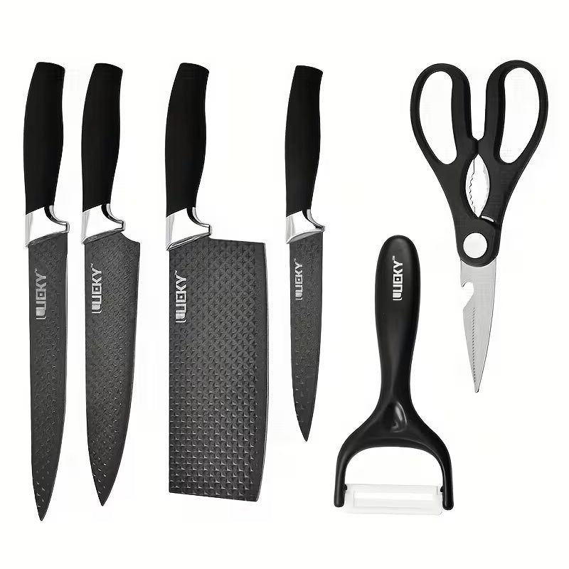Juego de 6 Cuchillos de Cocina Profesionales, Cuchillos de Acero Inoxidable con Filo de alta Precisión, Excelente Durabilidad, Mango Ergonómico, Fácil de Limpiar, Ideal como Regalo, Incluye 4 Cuchillos, 1 Pelador y 1 Tijera