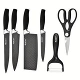Juego de 6 Cuchillos de Cocina Profesionales, Cuchillos de Acero Inoxidable con Filo de alta Precisión, Excelente Durabilidad, Mango Ergonómico, Fácil de Limpiar, Ideal como Regalo, Incluye 4 Cuchillos, 1 Pelador y 1 Tijera