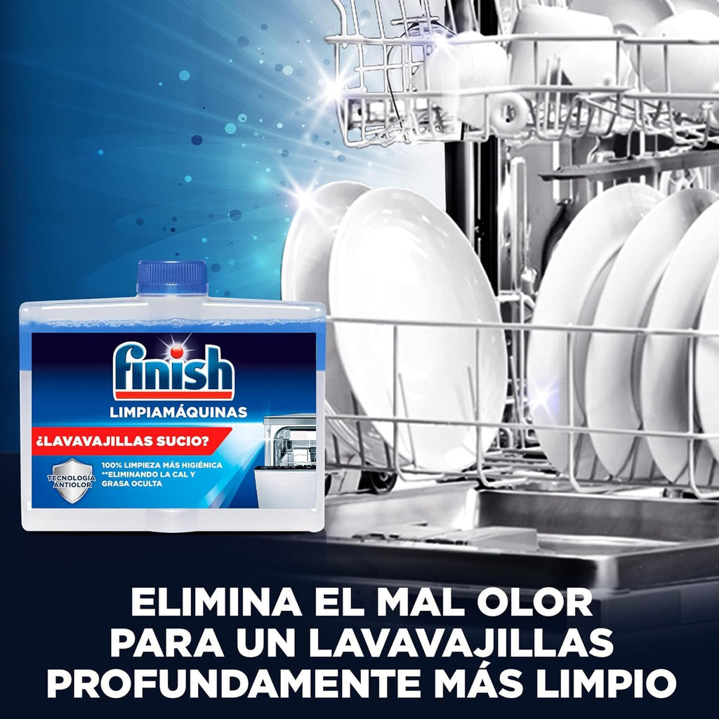 Finish Limpiamáquinas Líquido para Lavavajillas, Limpieza Profunda, Elimina Cal y Grasa Oculta, Contra el Mal Olor, Lavavajillas Líquido Pack Ahorro 2 x 250ml