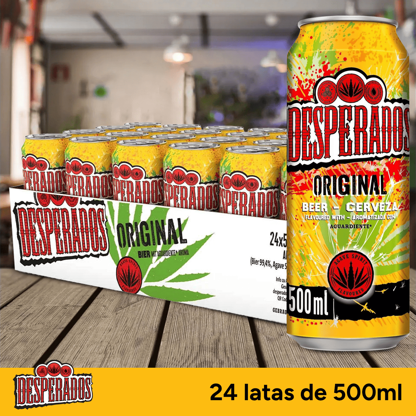 Desperados Cerveza Original, Cerveza 24 Latas de 500ml, Aromatizado con Aguardiente, 5,9% Volumen de Alcohol