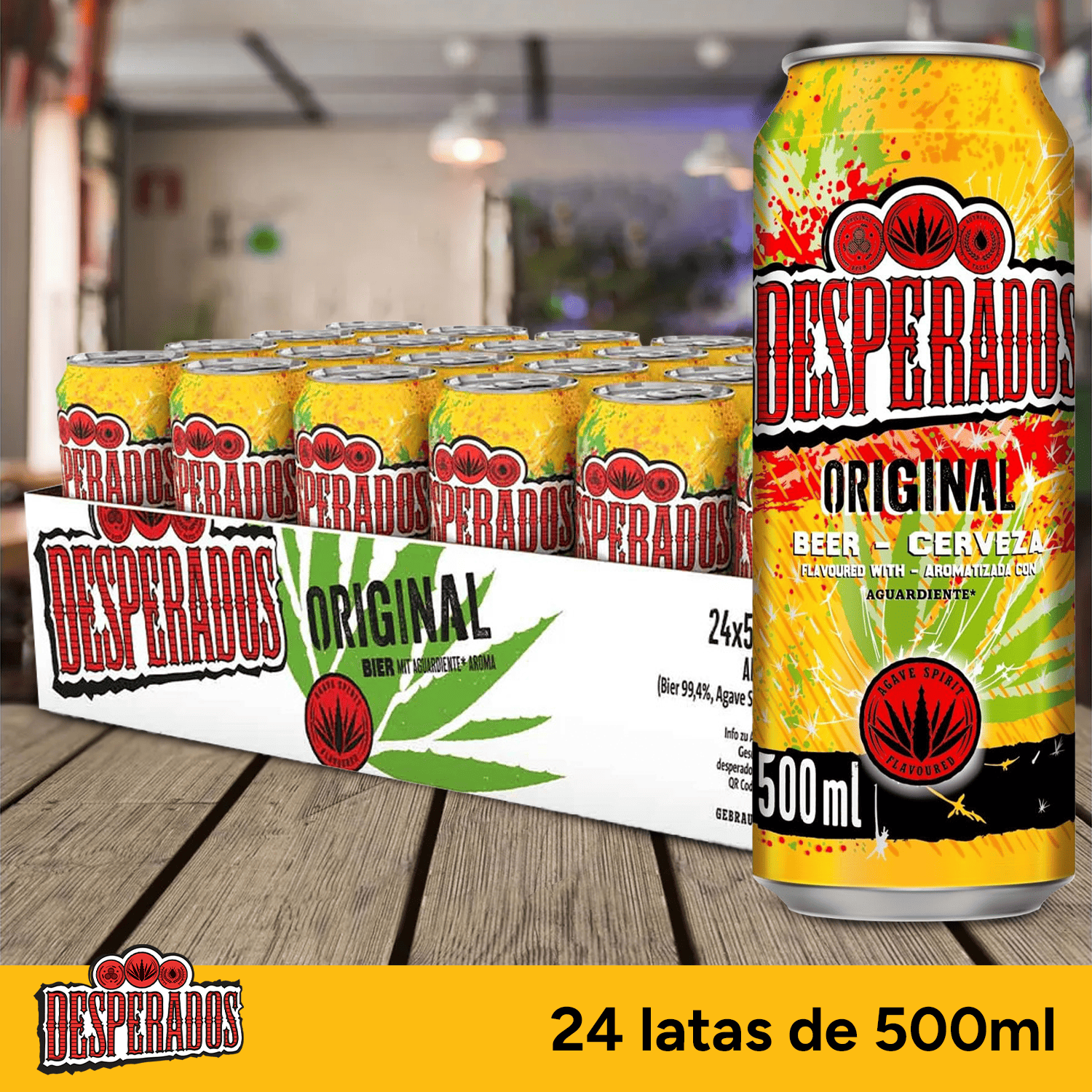 Desperados Cerveza Original, Cerveza 24 Latas de 500ml, Aromatizado con Aguardiente, 5,9% Volumen de Alcohol