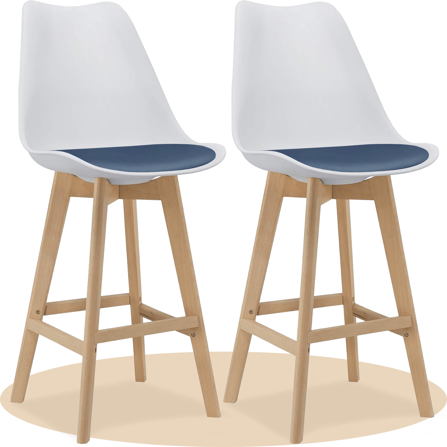 Taburete Alto Cocina con Respaldo, Asiento Blando y Tapizado, Patas Altas Resistentes de Madera de Haya con Reposapiés, Sillas Nórdicas, Ideal para Cocina, Salón, Comedor y Restaurante, 54.5 x 49.5 x 106 cm