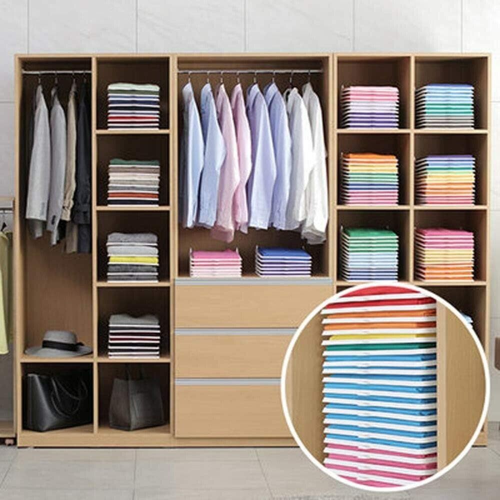 x10 Separador de Ropa, Organizador Ropa, Divisor Ropa, Separadores de Plástico, Organizador de Camisas, Camisetas, Ropa. Resistente, Antihumedad y Antiarrugas, Organiza Armarios, Cajoneras y Estanterías