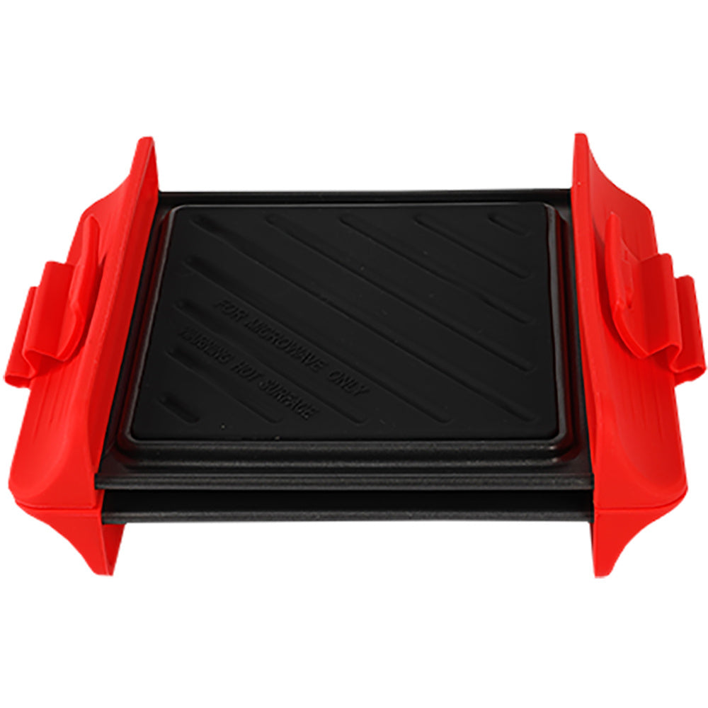 Plancha para Microondas de Acero Antiadherente, Cuenta con Asas y Cierre de Silicona Resistente, Cocción a la Parrilla Fácil y sin Ensuciar, Ideal para Sándwiches, Carnes y Verduras