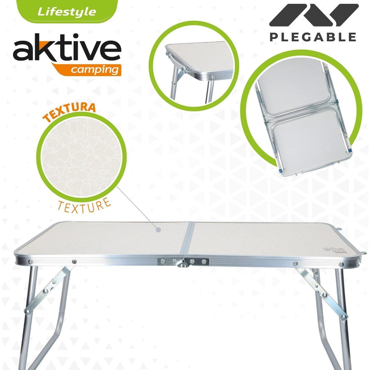 AKTIVE Mesa Plegable Playa, Mesa Baja Playa, Estructura de Metal, Tablero de Madera, Mesa Plegable Ideal para Exterior, Camping y Placa, Cierre de Seguridad, 60x40x25 cm