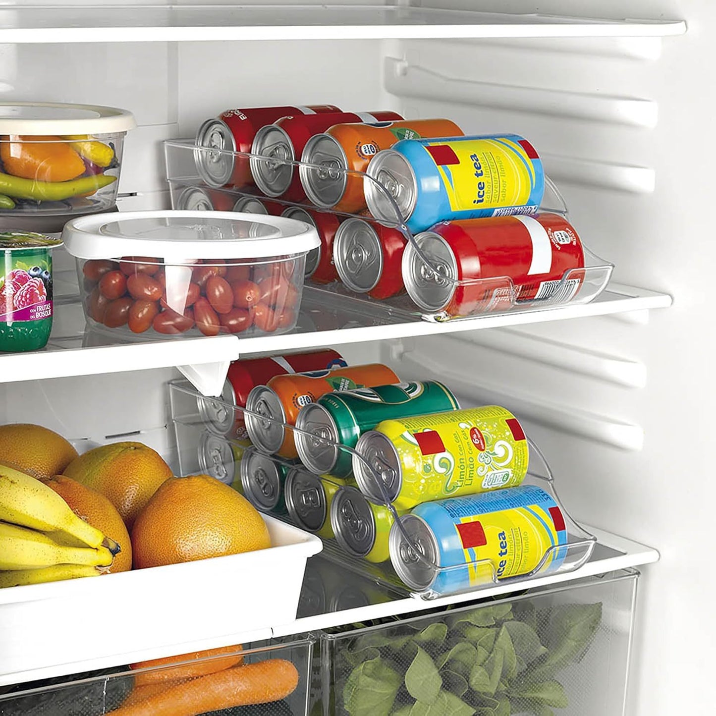 Organizador Frigorífico Latas Transparente, Organizador de Latas Apilables para Refrigerador, Soporte de Lata de Bebida Apilable, Contenedor de Almacenamiento de Bebida, 35,5 x 15 x 10 cm