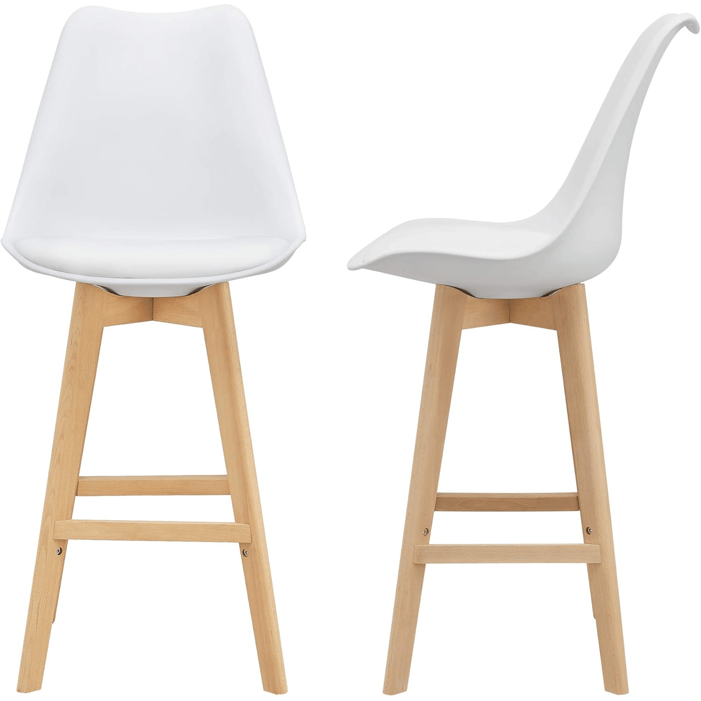 Taburete Alto Cocina con Respaldo, Asiento Blando y Tapizado, Patas Altas Resistentes de Madera de Haya con Reposapiés, Sillas Nórdicas, Ideal para Cocina, Salón, Comedor y Restaurante, 54.5 x 49.5 x 106 cm