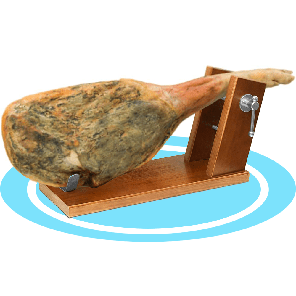 Jamonero Soporte, Jamonero Profesional Reserva, Soporte Jamonero de Madera Pino Alta Resistencia, Herrajes y Pinchos de Acero, Sistema de Sujeción Ajustable de Torniquete, Base Antideslizante, 40 x 17.8 x 25cm