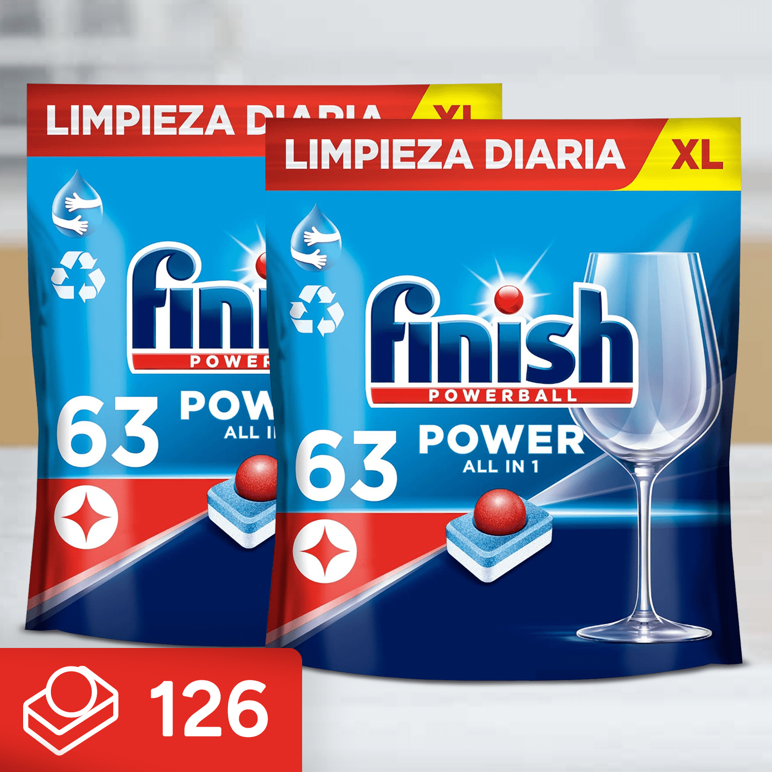 Finish Powerball Power All in 1 Pastillas Lavavajillas con potente Powerball para Eliminar las Manchas de Grasa más Difíciles, Limpieza y Brillo diario, No se necesita Prelavar