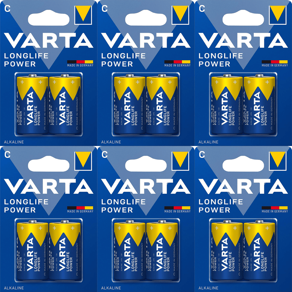 Pilas C Alcalinas de Alto Rendimiento, VARTA Longlife Power, Ultra Larga Duración, Energía Potente y Continua, Ideal para Juguetes, Linternas, Radios, Reproductores de CD, Robots, Cámaras, Altavoces y Otros Dispositivos de Alta Demanda Energética - VARTA