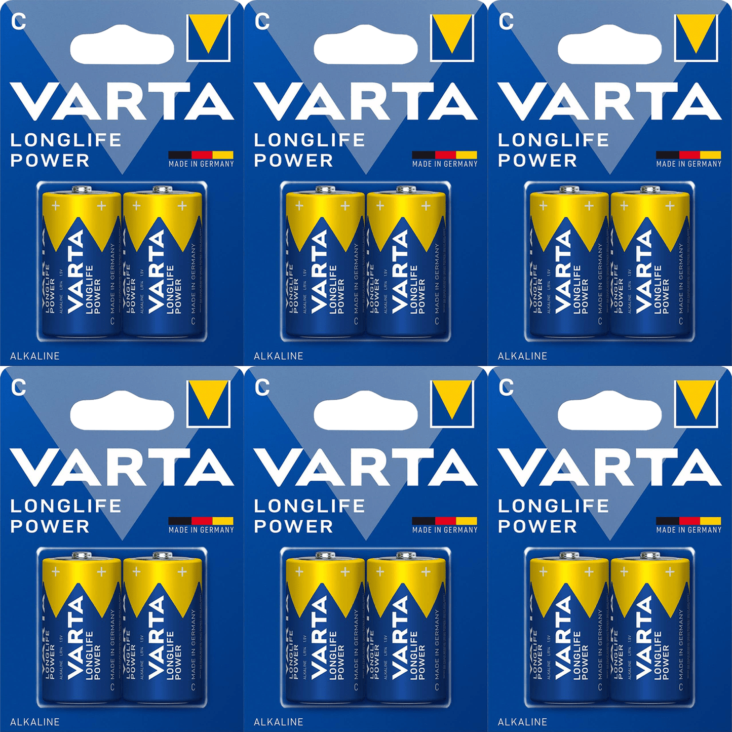 Pilas C Alcalinas de Alto Rendimiento, VARTA Longlife Power, Ultra Larga Duración, Energía Potente y Continua, Ideal para Juguetes, Linternas, Radios, Reproductores de CD, Robots, Cámaras, Altavoces y Otros Dispositivos de Alta Demanda Energética - VARTA