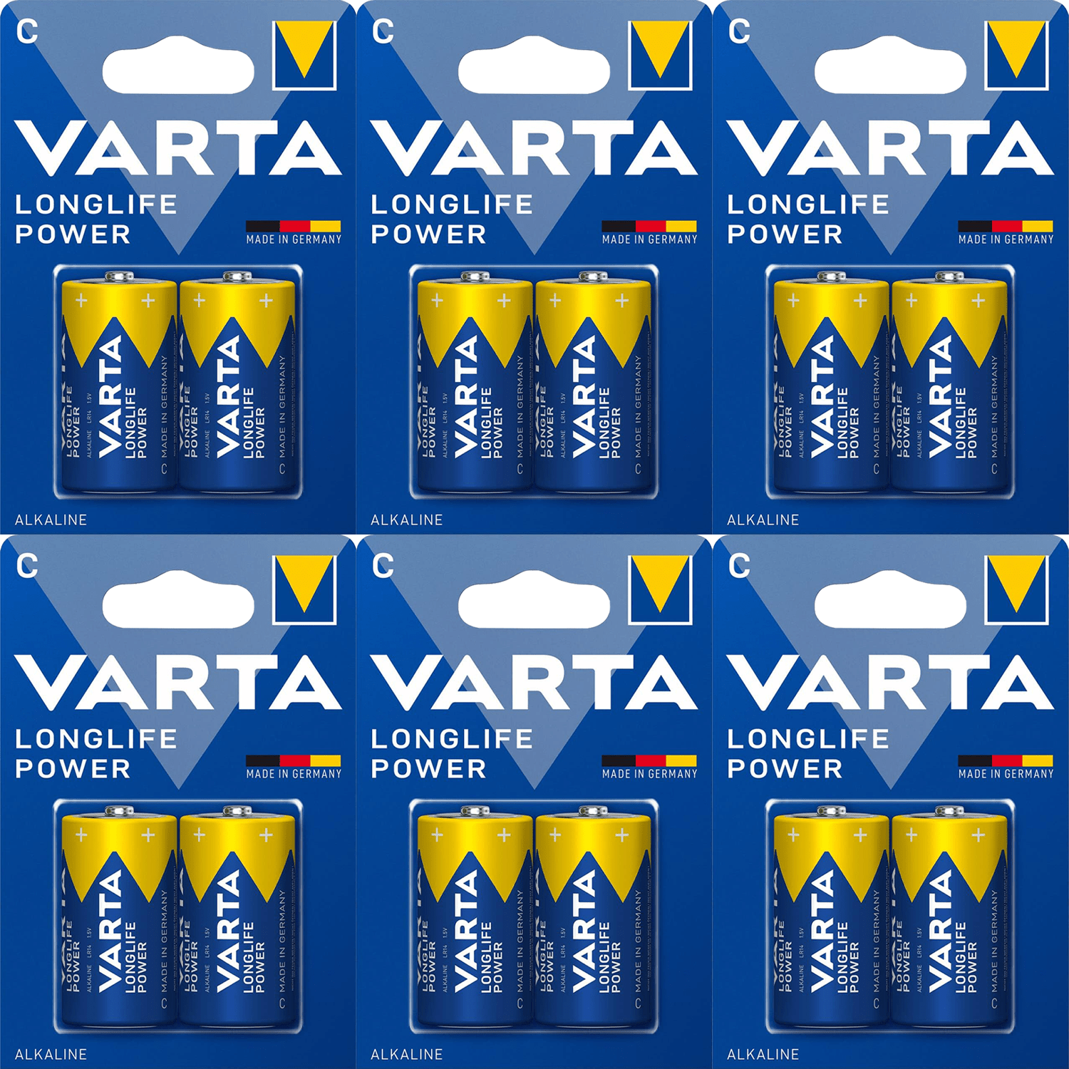 Pilas C Alcalinas de Alto Rendimiento, VARTA Longlife Power, Ultra Larga Duración, Energía Potente y Continua, Ideal para Juguetes, Linternas, Radios, Reproductores de CD, Robots, Cámaras, Altavoces y Otros Dispositivos de Alta Demanda Energética - VARTA
