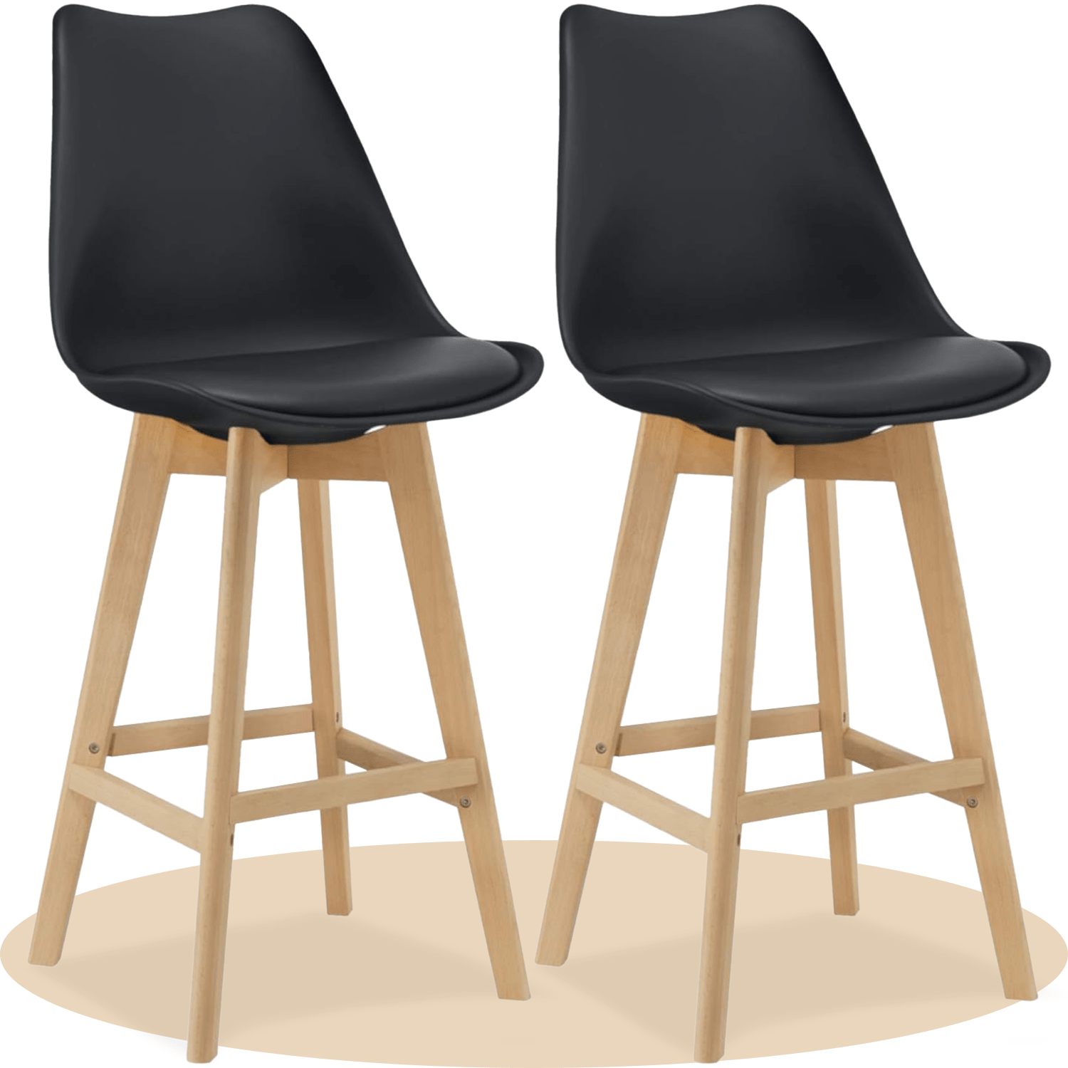 Taburete Alto Cocina con Respaldo, Asiento Blando y Tapizado, Patas Altas Resistentes de Madera de Haya con Reposapiés, Sillas Nórdicas, Ideal para Cocina, Salón, Comedor y Restaurante, 54.5 x 49.5 x 106 cm