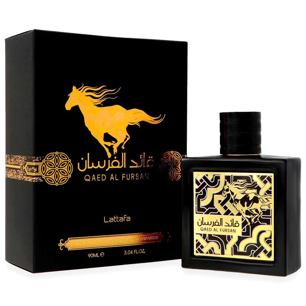 Lattafa Qaed Al Fursan Eau de Parfum Unisex, Perfume Árabe de Aroma Frutal y Amaderado con Notas de Piña, Azafrán, Ámbar y Cedro, 90 ml
