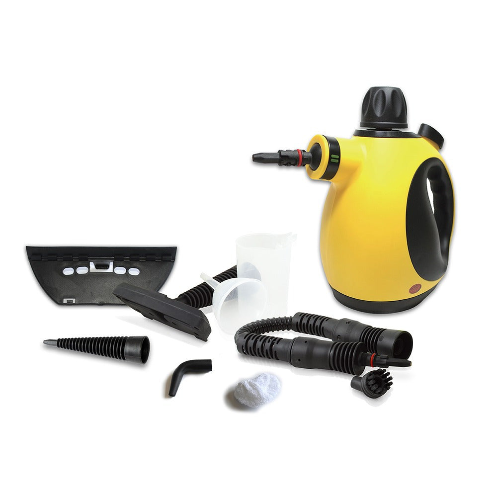 Vaporeta de Limpieza Hogar, Limpieza Vapor, Vaporeta de Mano con 9 Accesorios, Color Surtido Amarillo o Blanco, Limpia a Vapor todo tipo de Superficies, Ideal para el Hogar y el Coche, Capacidad Depósito: 250ml, Presión del vapor: 2,6 – 3,2 var