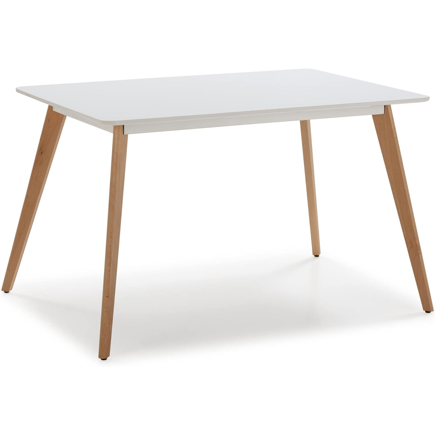 Mesa Comedor para 4-6 Personas, Mesas de Cocina estilo Nórdico, Diseño Resistente, Duradero y Ligero, Ideal para Uso Diario, Tablero MDF Blanco Mate, Patas de Madera de Haya Maciza con Protectores Antirayaduras, Adaptable a Cualquier Espacio