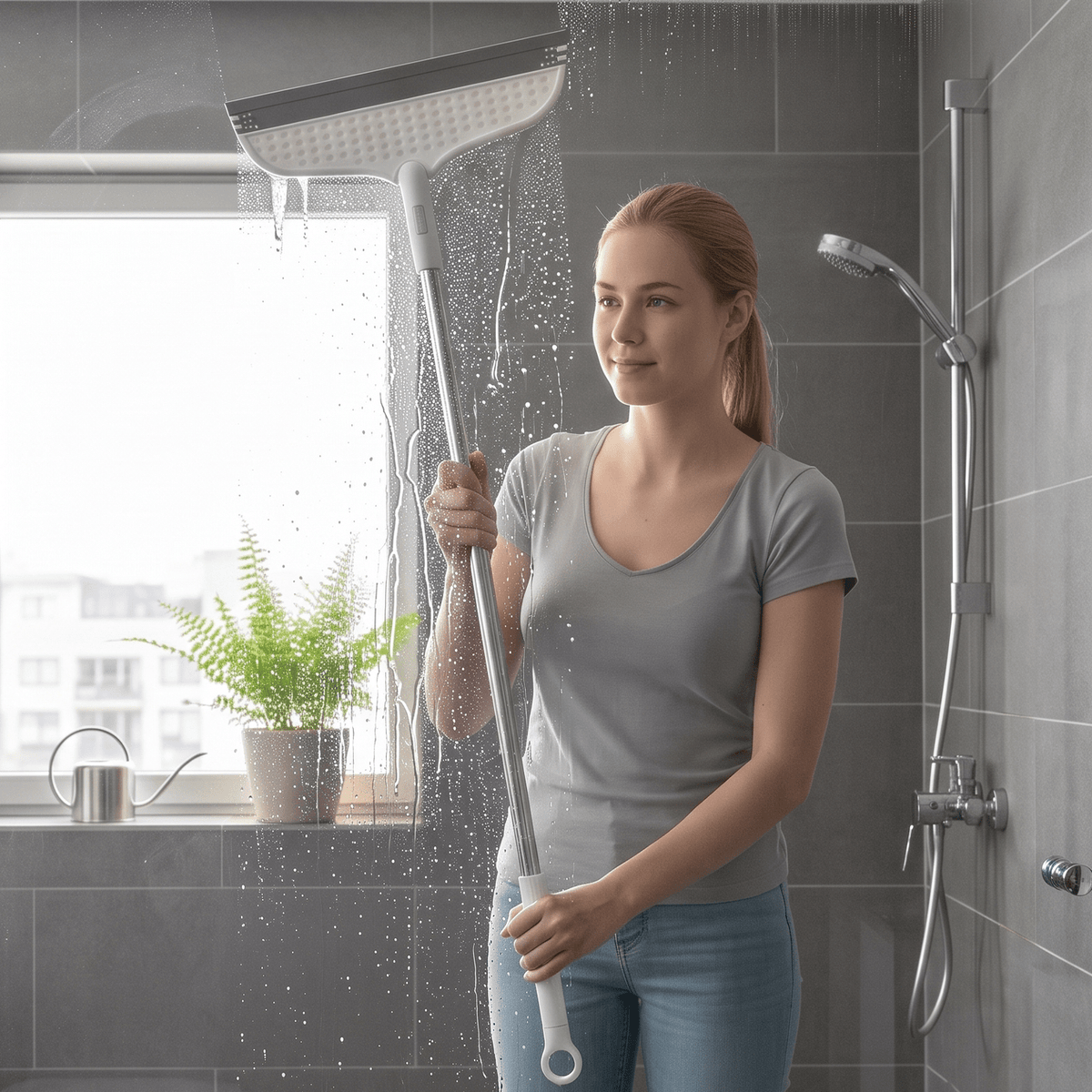 Escoba de Silicona, Cabezal de Ángulo Versátil Ajustable a 135°, Perfecta para Eliminar Líquidos y Manchas, Fácil Uso en Espacios de Difícil Acceso, Eficaz para Limpiar Cristales, Flexibilidad Ideal para Suelos y Superficies Lisas, 30.5 x 105cm