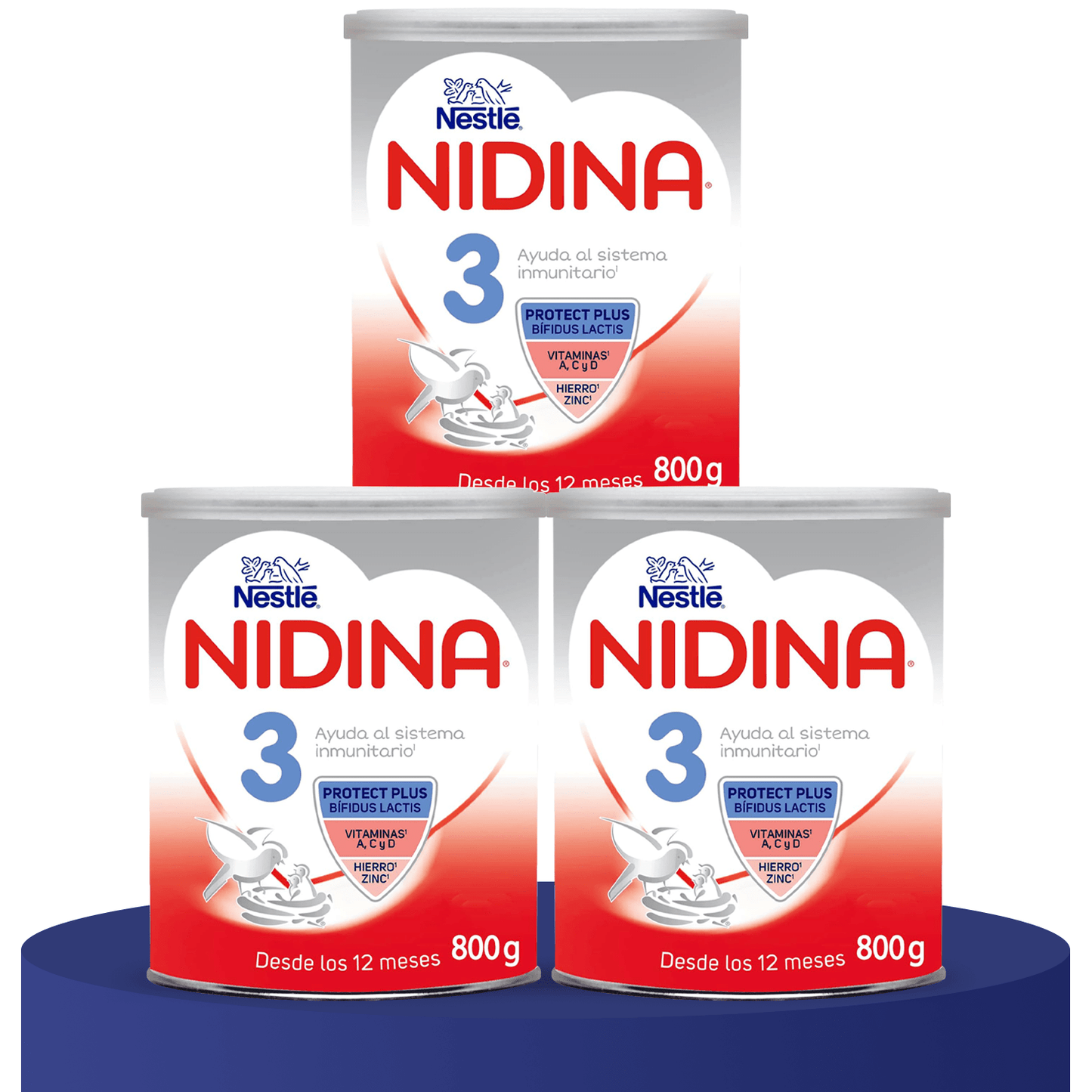 Nestlé NIDINA 3 Leche en Polvo Bebé, Leche de Credimiento indicada para Bebés desde los 12 Meses, Contiene Bífidus Lactis, DHA, Hierro, Zinc y Vitaminas A, C y D, 800g por Bote