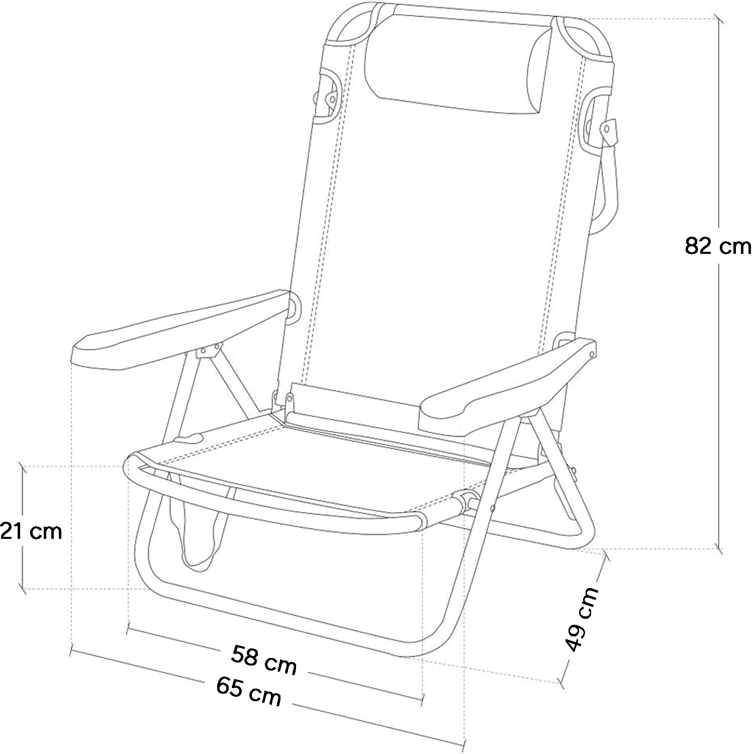 Silla Plegable Playa Reclinable y Resistente. Soporta hasta 110kg. Multiposición, Respaldo Reclinable, Cojín Acolchado. Ideal para Playa, Jardín, Terraza o Camping. 47x49x82cm