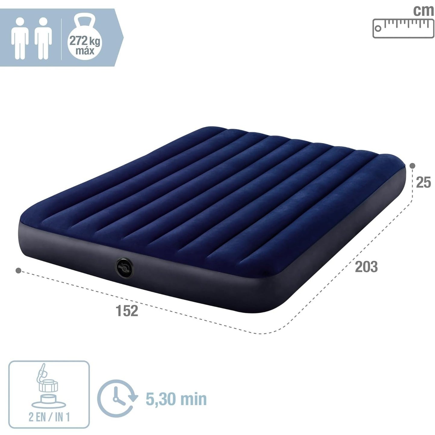 Colchón hinchable para 2 personas, Colchón Inflable Doble 152x203x25cm hasta 272kg, Azul - INTEX