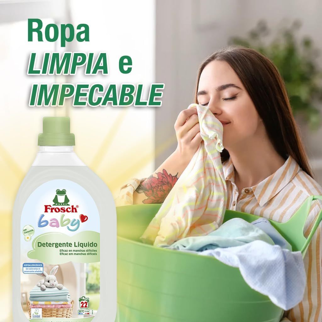 Frosch Detergente para Lavadora Líquido para Ropa de Bebé, Apto para Pieles Sensibles, Hipoalergénico, Reduce el Riesgo de Irritación, Pack de 5 Unidades x 1.5L, 7.5L en Total