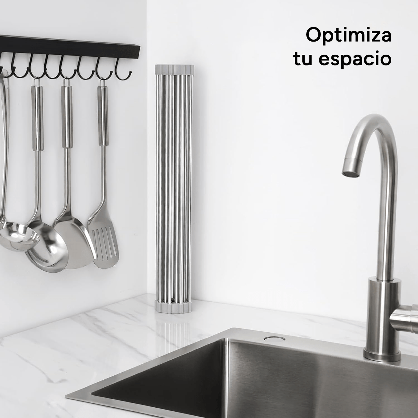 Escurridor de Platos para Fregadero, Escurridor de Platos Enrrollable de Acero Inoxidable, Escurridor Multifuncional sobre Fregadero, Escurridor de Platos Plegable, Colador de Cocina para Frutas y Verdurias, Fácil de Limpiar, Ahorra Espacio, Color Gris