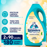 La Antigua Lavandera Detergente Líquido para Ropa, Aroma Flores Silvestres, Pack de 2 Botellas de 90 Lavados Cada Una, 180 Lavados en Total