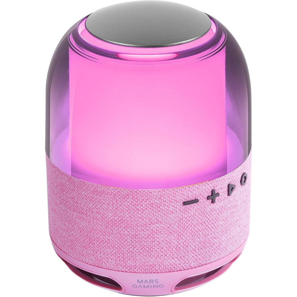 Mars Gaming MS-Flow, Altavoz Portátil Bluetooth 15W, Iluminación Orbilight RGB 360°, Sonido Potente con Driver DeepBass 57mm, Altavoz Gaming Compacto con Bluetooth 5.3 y MicroSD, Rosa