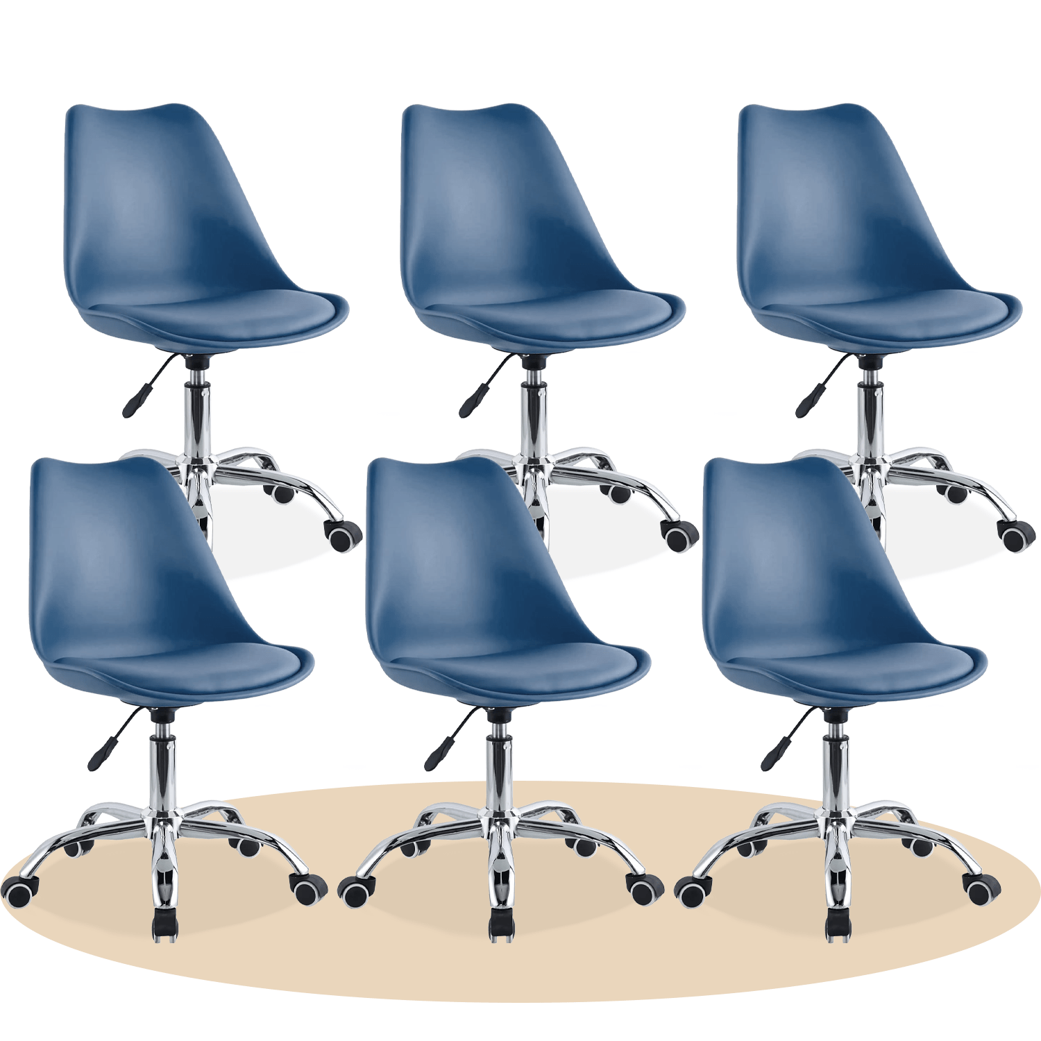Silla Escritorio Ergonómica con Ruedas, Silla Oficina Giratoria con Altura Ajustable, Acolchada, Estilo Nórdico, Ideal para Estudio y Oficina