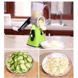 Rallador de Verduras Rotativo con Mango y Base Antideslizante, Incluye 3 Cuchillas Intercambiables, Ideal Rallar y Cortar Verduras, Patatas, Queso, Calabacín, Frutos Secos y Chocolate