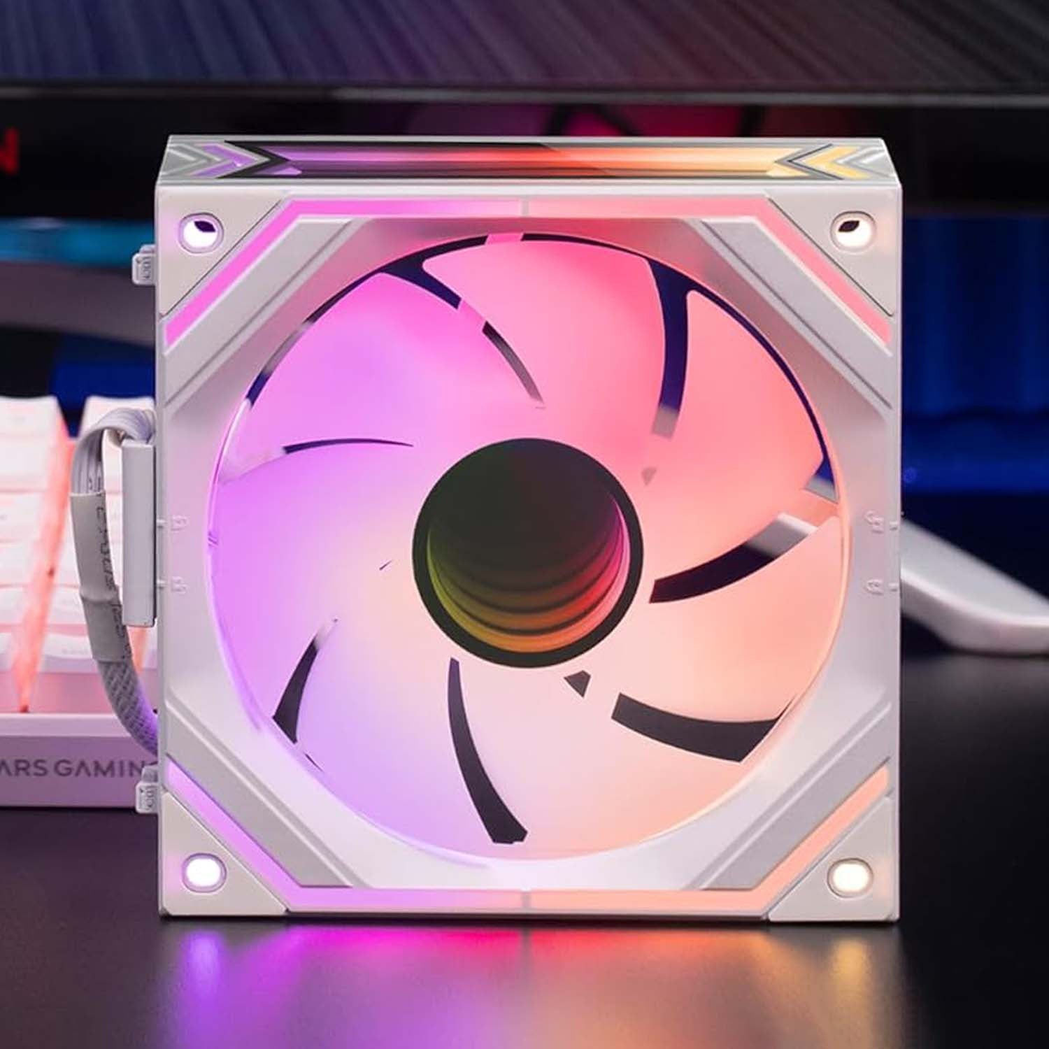 Mars Gaming MF-LINKFINITY, Ventilador Modular PWM 120mm, Sistema de Conexión LINKFINITY, Iluminación Infinity Mirror ARGB 360º, Ultra-silencioso 12dB, Blanco